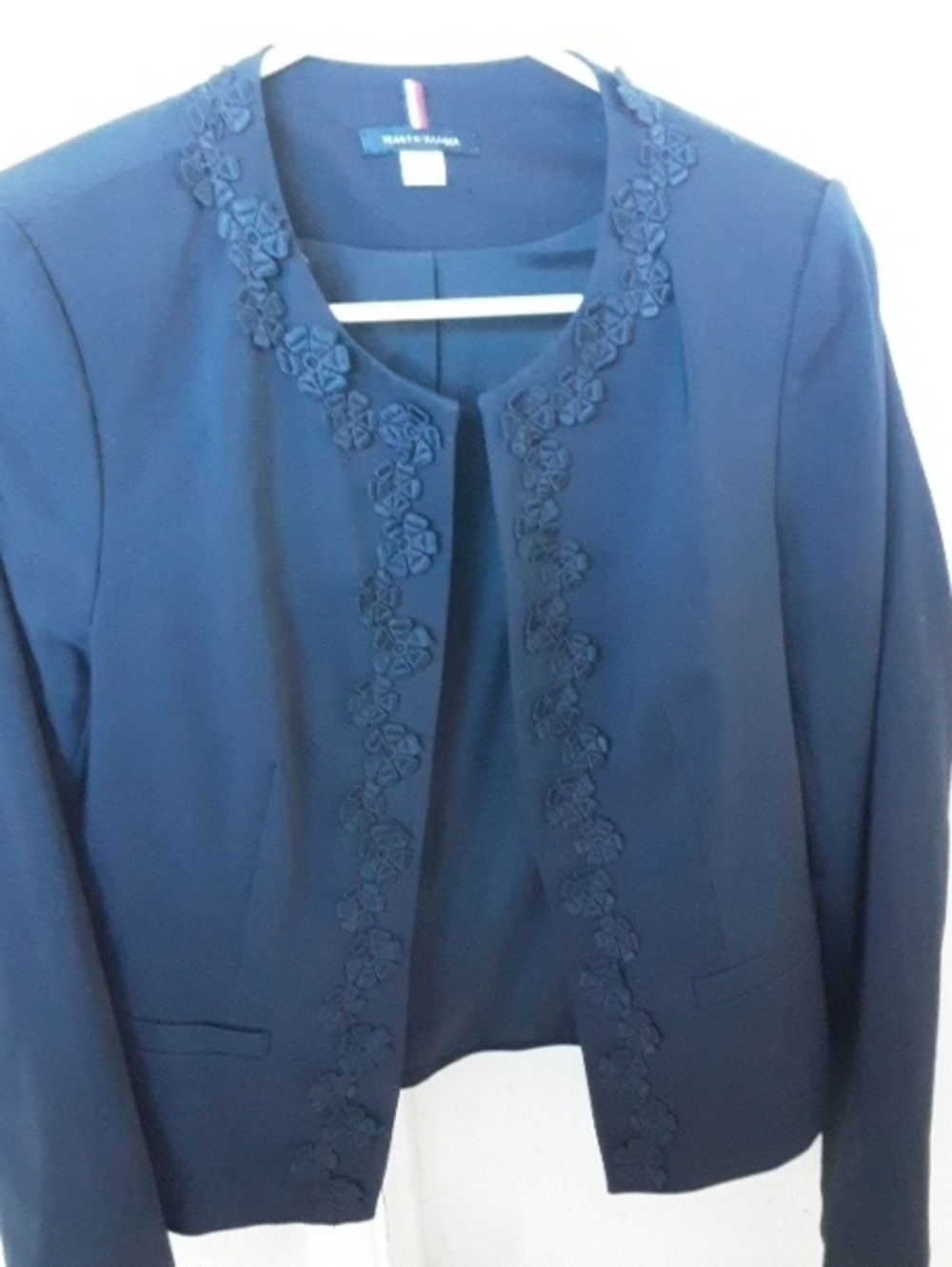 Tommy Hilfiger Navy Cropped Lace-Trim Blazer